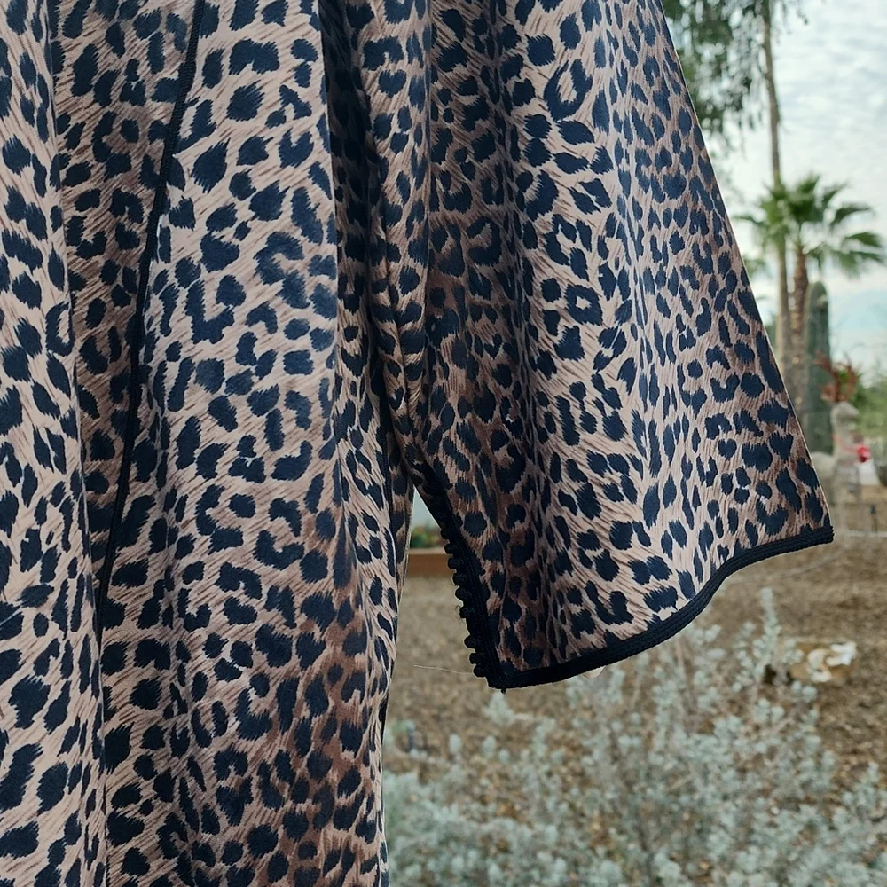 VINTAGE HANDMADE Moroccan Kaftan XL 1X 2X Leopard Hooded Abaya Boho Luxe Robe - Picture 7 of 17
